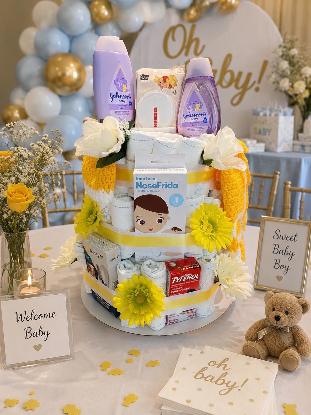 Custom Diaper Cake, Baby Essentials Gift, New Mom Basket