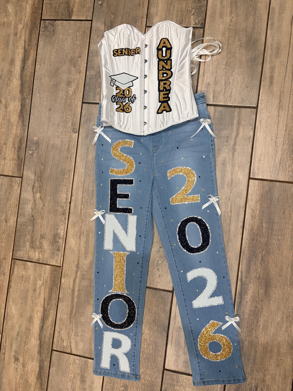Custom Senior Corset and Jeans, Graduation Photoshoot Outfit