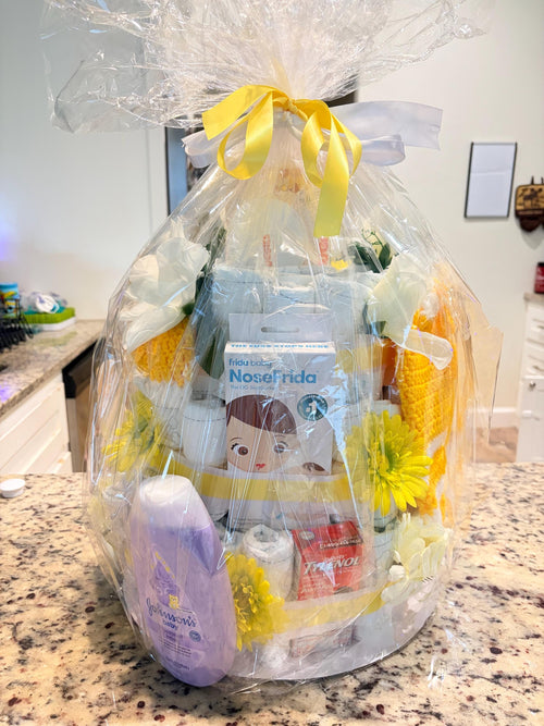Custom Diaper Cake, Baby Essentials Gift, New Mom Basket
