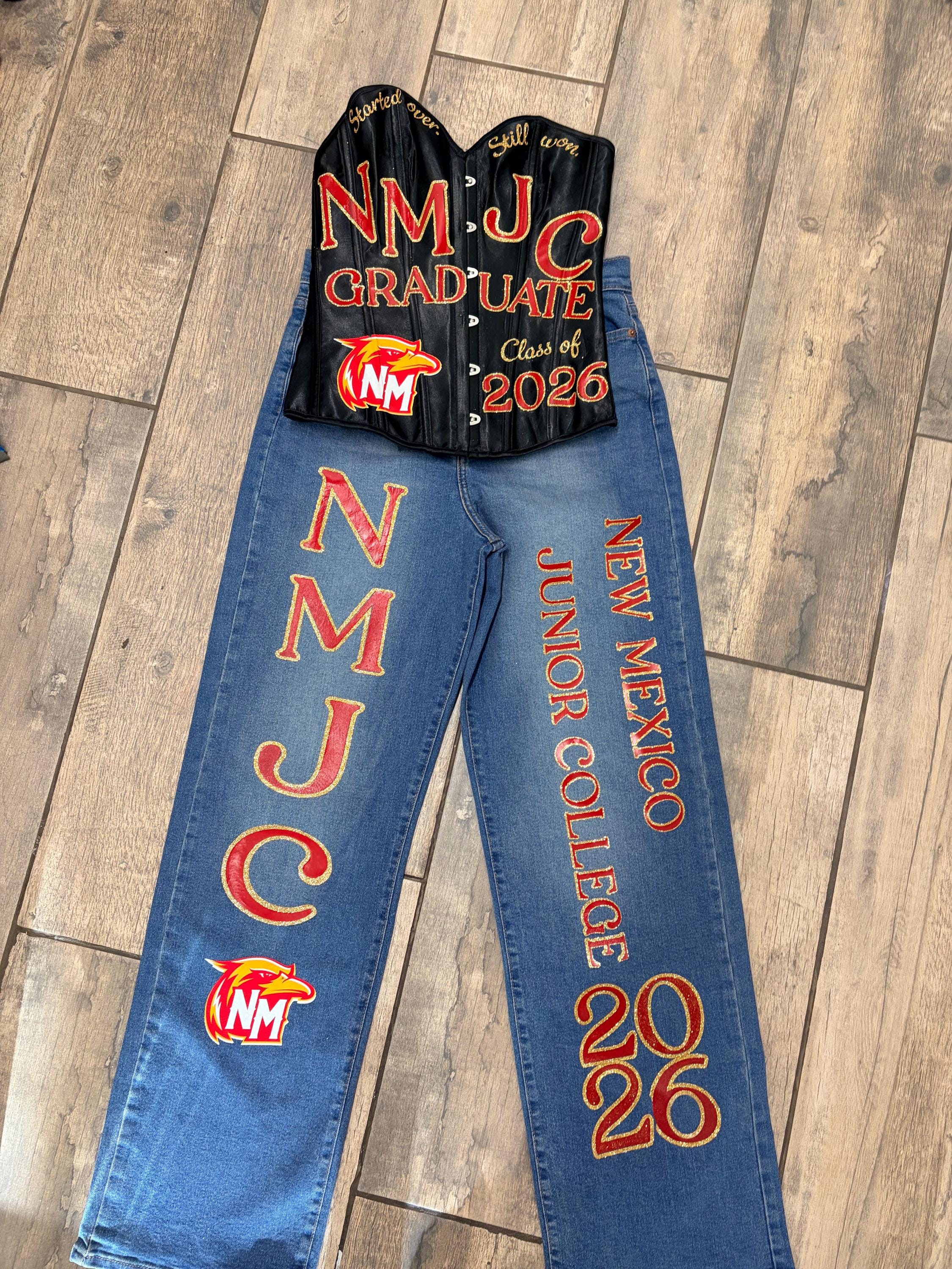 Custom Senior Corset and Jeans, Graduation Photoshoot Outfit