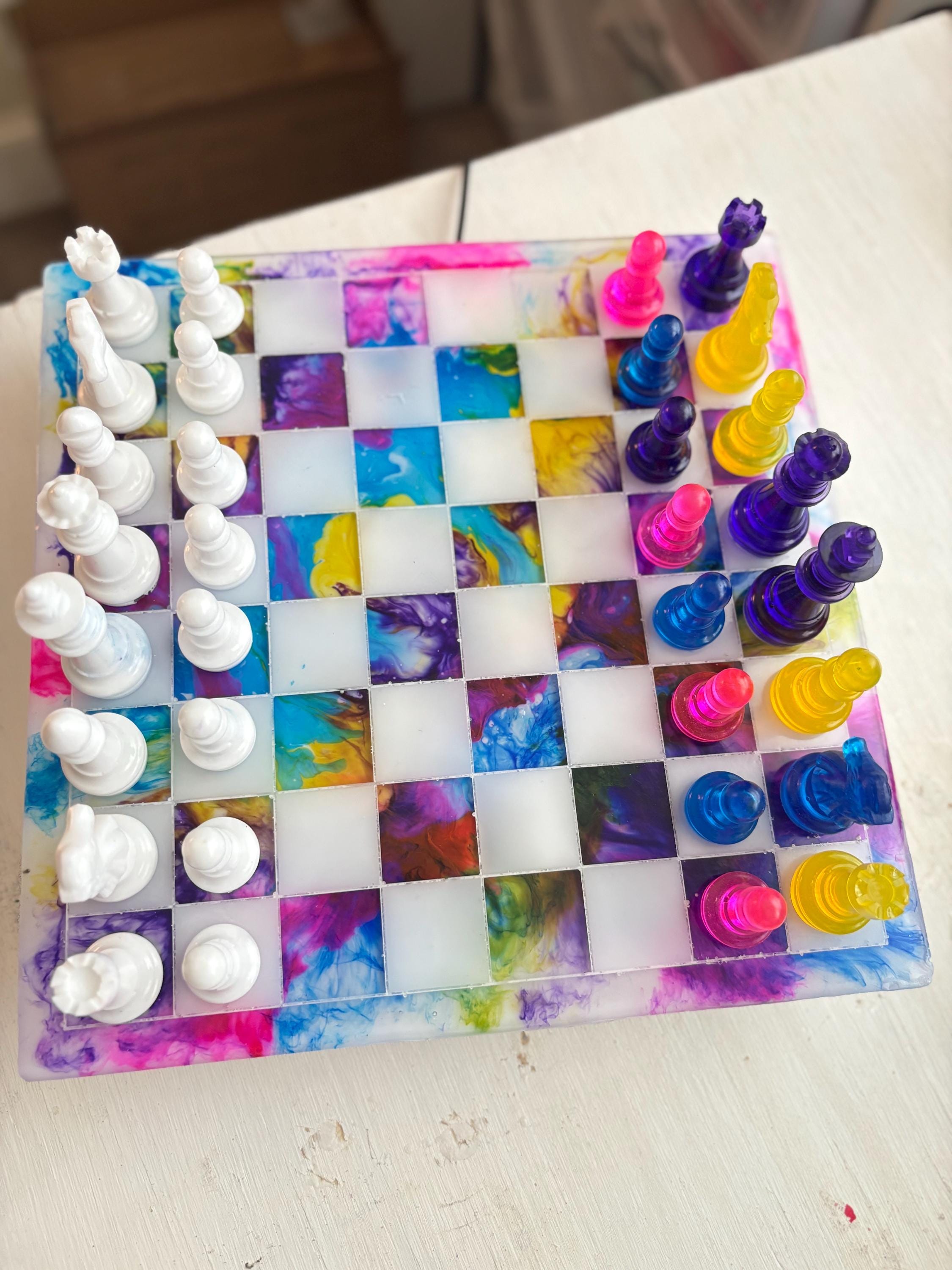 Custom Resin Chess Board, Handmade Chess & Checkers Set
