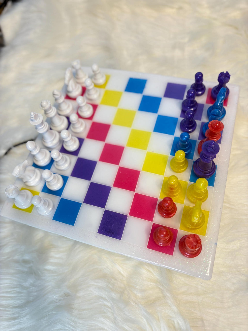 Custom Resin Chess Board, Handmade Chess & Checkers Set