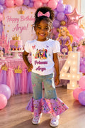 Custom Princess Bell Bottom Jeans, Toddler Girl Flare Pants, Themed Fabric Outfit
