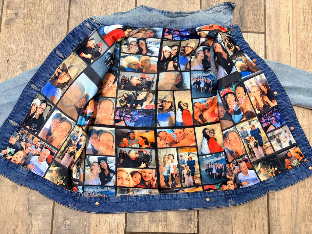 Custom Photo Collage Denim Jacket, Bridal Shower Gift, Wedding Memory Jacket, Memorial Photo Jacket, Personalized Jean Jacket